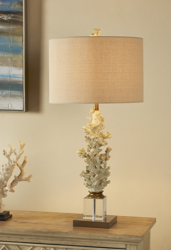 Coral Gables Table Lamp32''Ht., Crystal & Resin Natural Coral & Crystal Finish15 x 15 x 1 Toasted Linen Shade