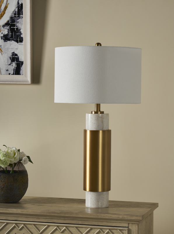 PALAZZO TABLE LAMP  30''HT.,MARBLE & METAL  WHITE