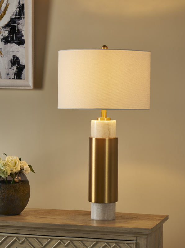 PALAZZO TABLE LAMP  30''HT.,MARBLE & METAL  WHITE