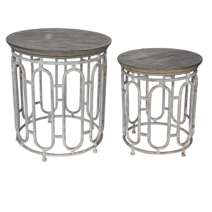 Wood Metal Tables Set of 2