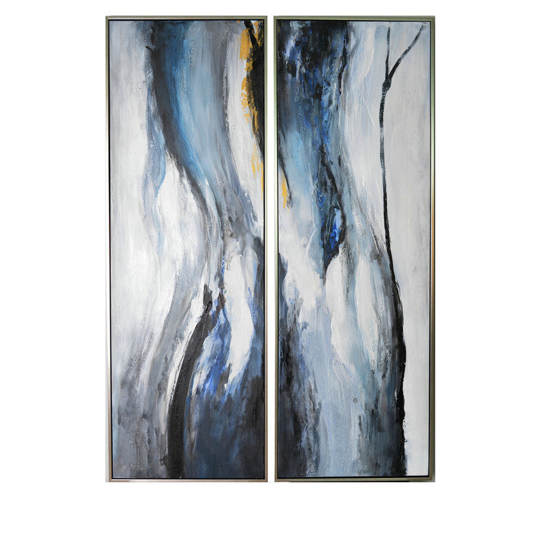 Dual Vertical Space Blue Wall Painting Canvas