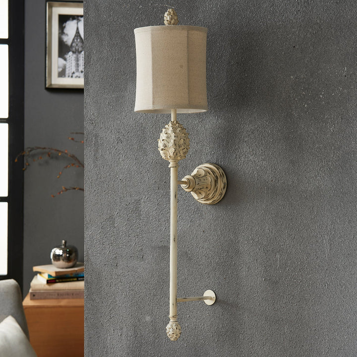 Resin White Wash Finish Linen Shade Wall Sconce