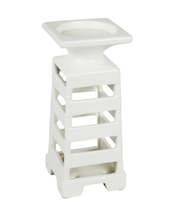 Decorative Ceramic Candle Holder, White