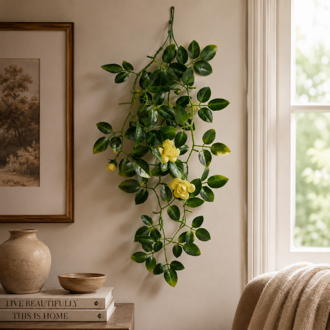 Hanging Rose Leaf with Yellow Flowers