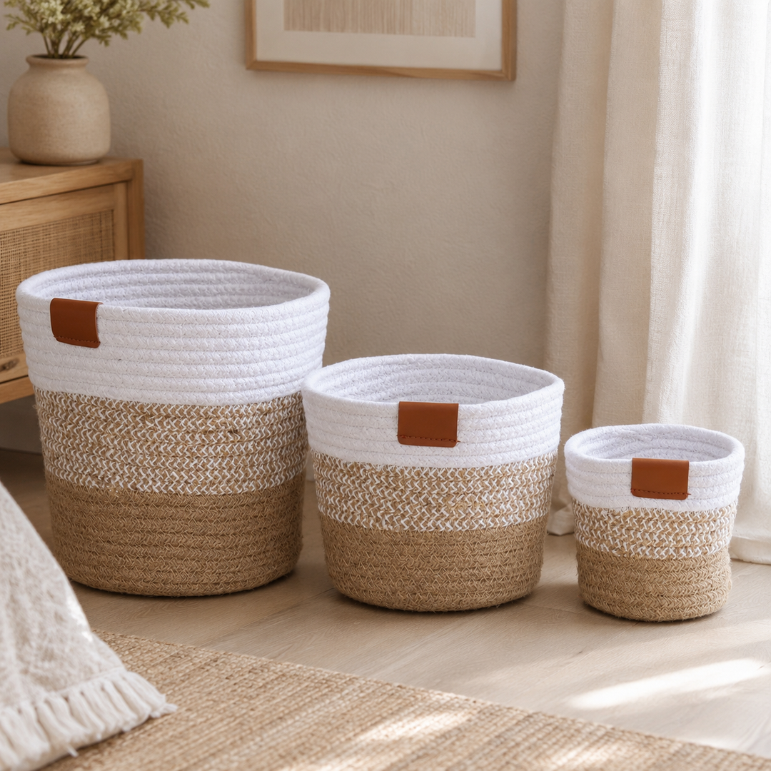 TRI COLOR - COTTON/JUTE TAPER PLANTERS S/3