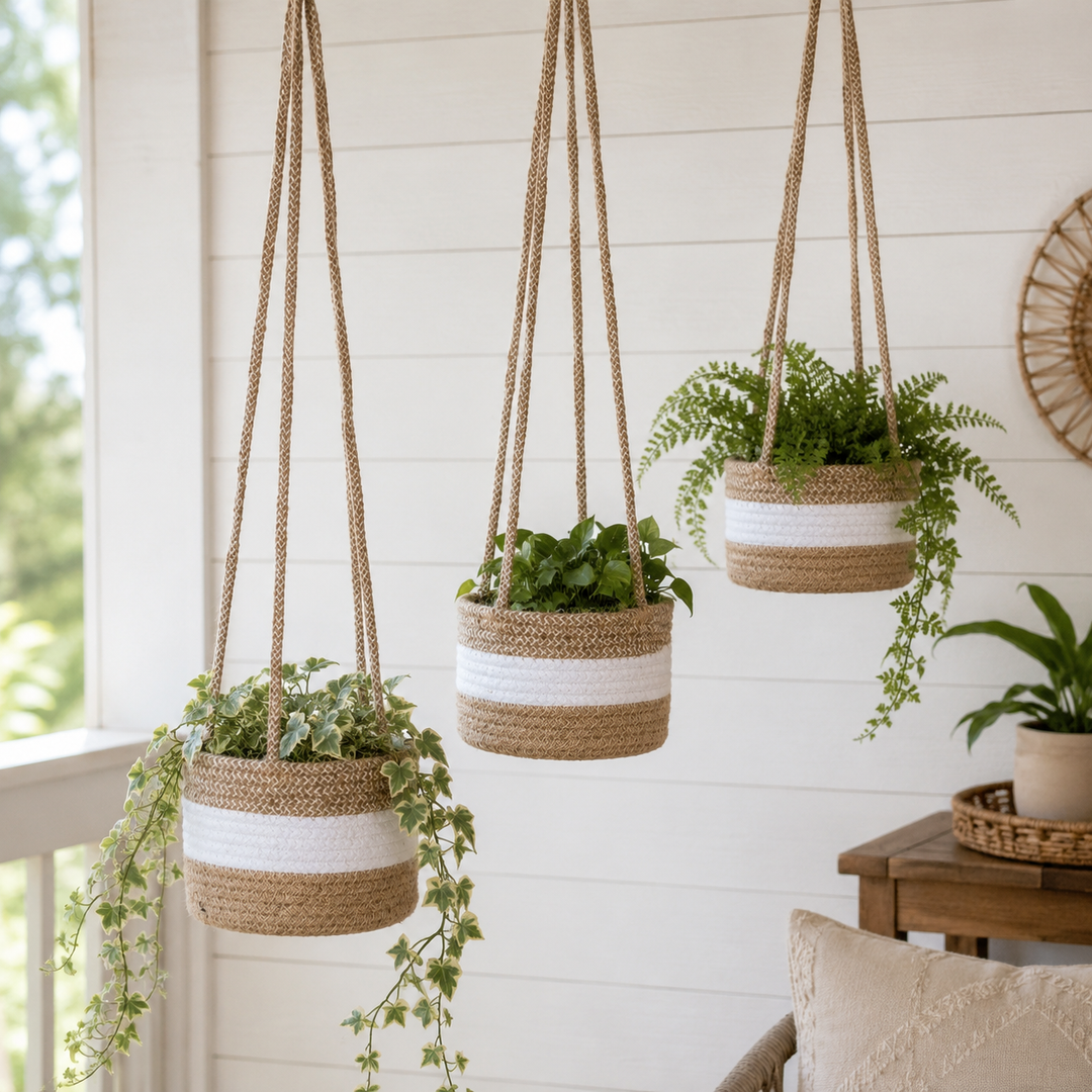 TRI CLR - CTN/JUTE HANGING PLANTER - S/3
