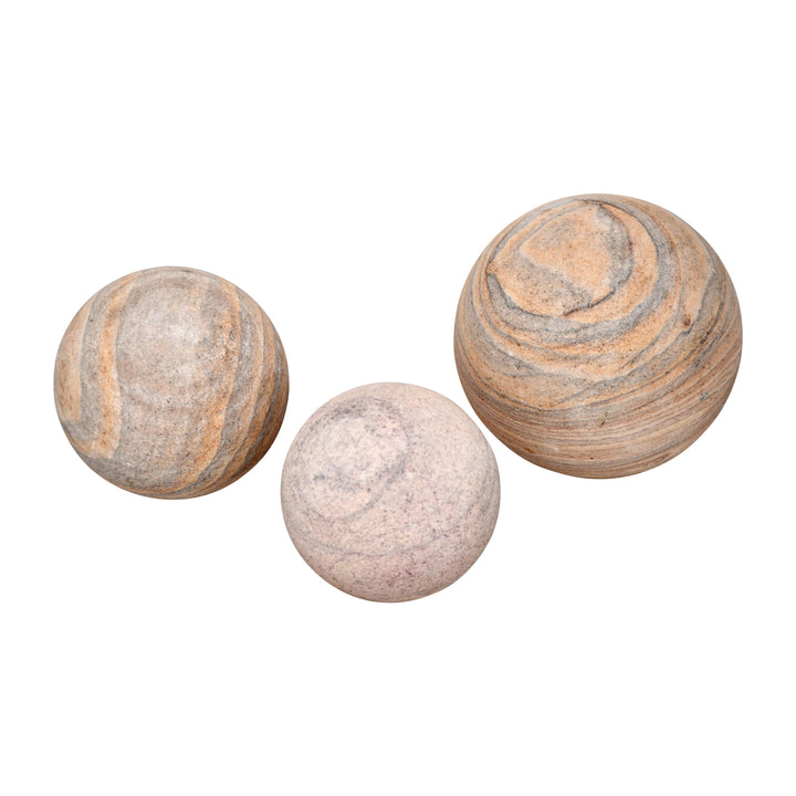 S/3 3/5" MAVERICK SANDSTONE SPHERES, NATURAL