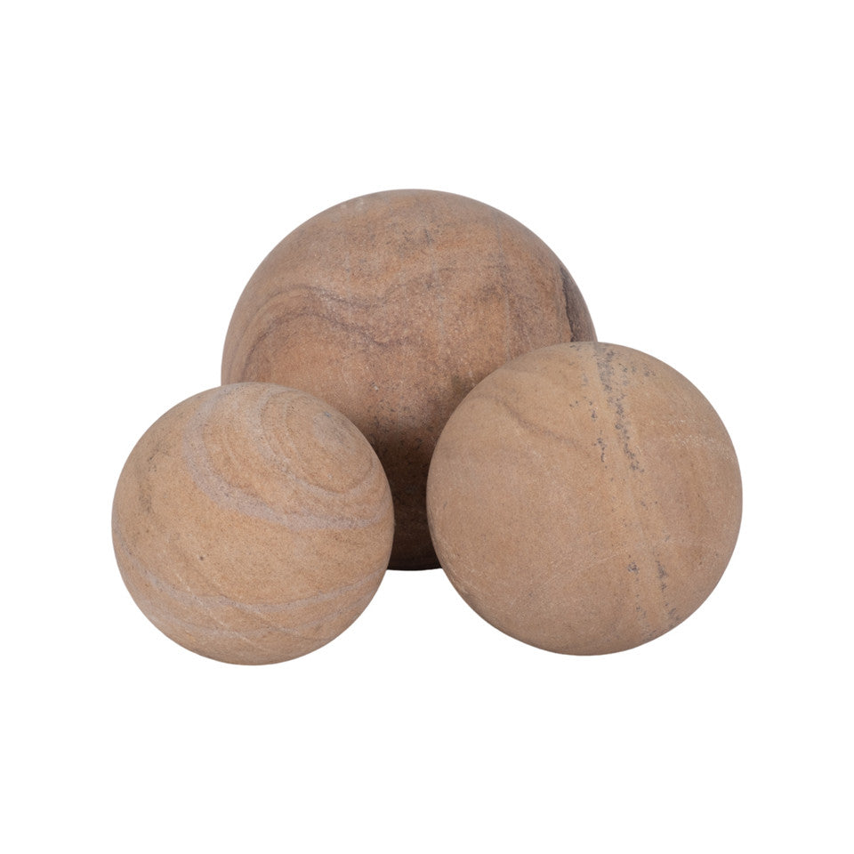 S/3 3/5" MAVERICK SANDSTONE SPHERES, NATURAL