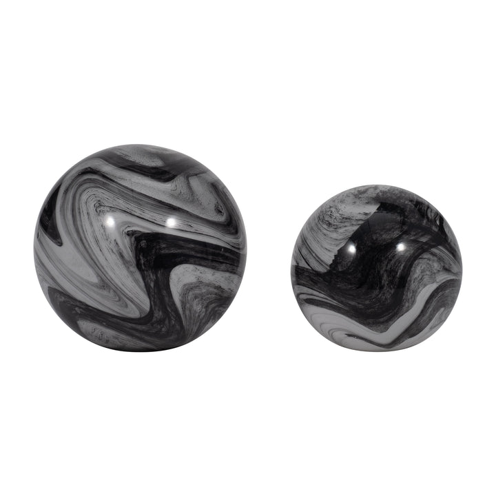 S/2 5/6" KATRINA GRAY SWIRL SPHERES