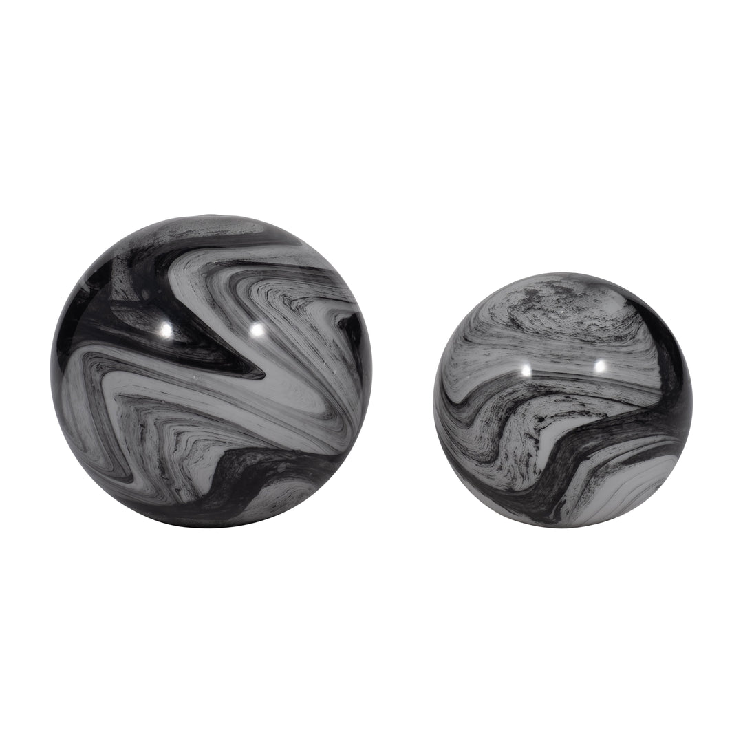 S/2 5/6" KATRINA GRAY SWIRL SPHERES