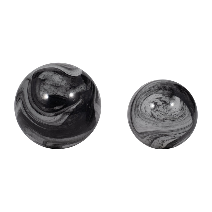 S/2 5/6" KATRINA GRAY SWIRL SPHERES