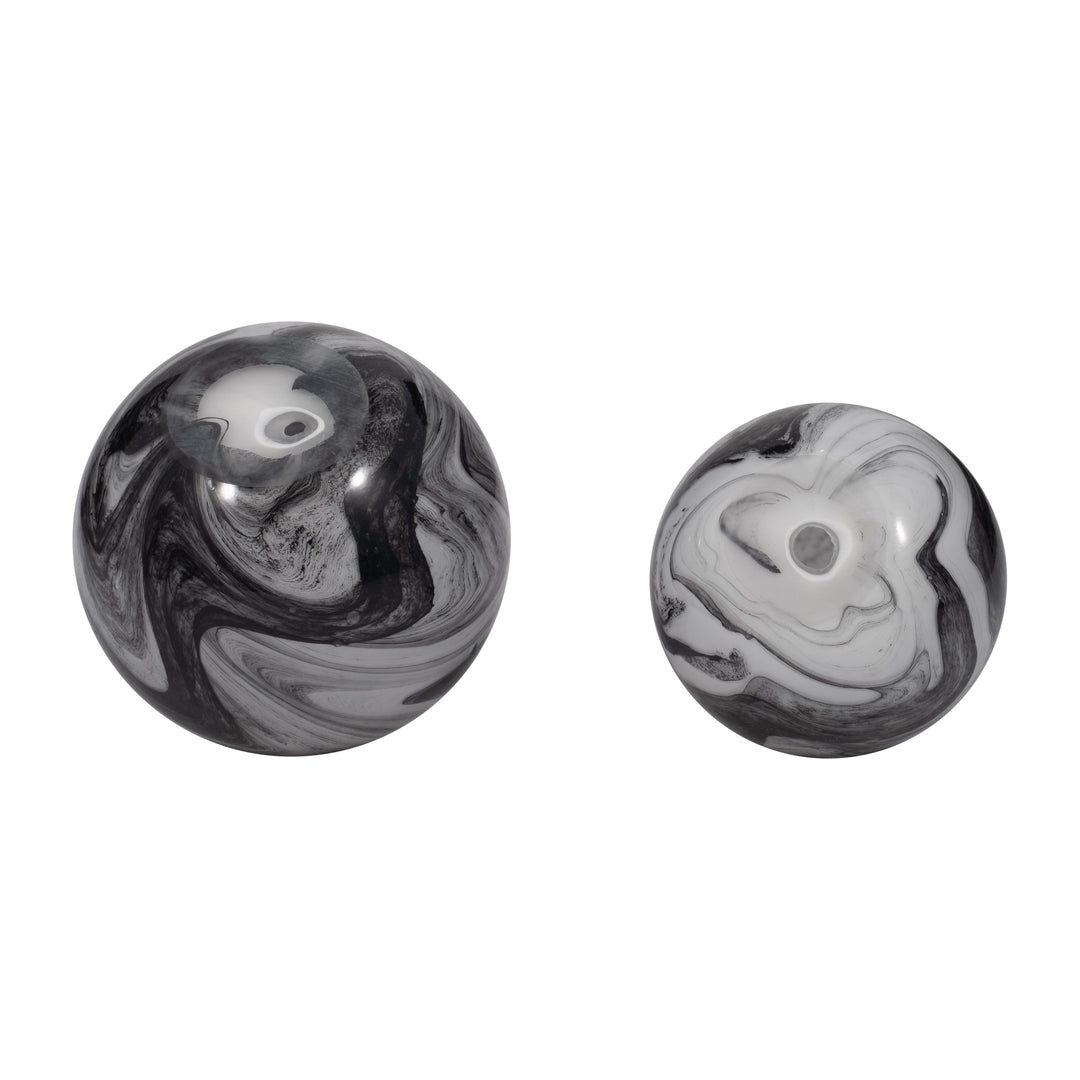 S/2 5/6" KATRINA GRAY SWIRL SPHERES