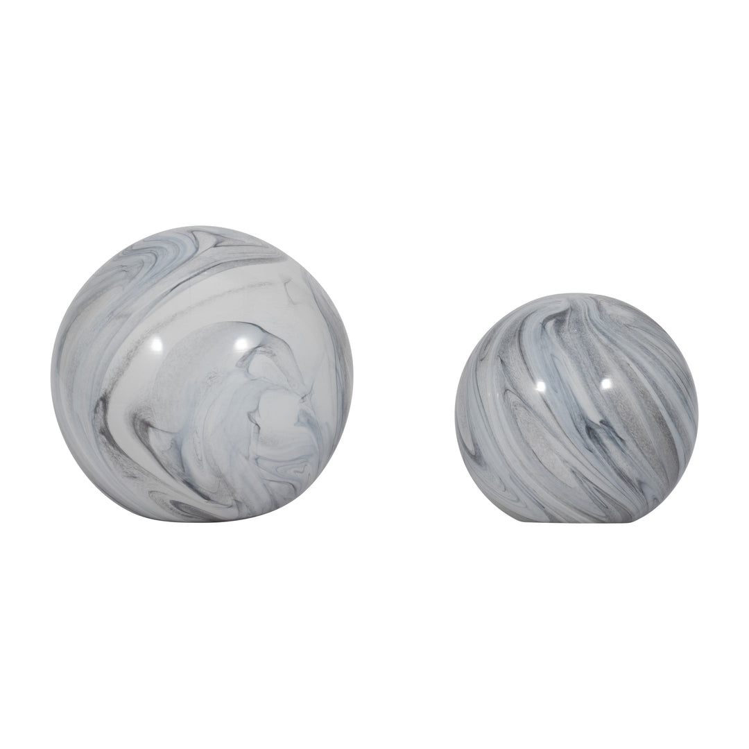 S/2 5/6" SERENITY BLUE SWIRL SPHERES