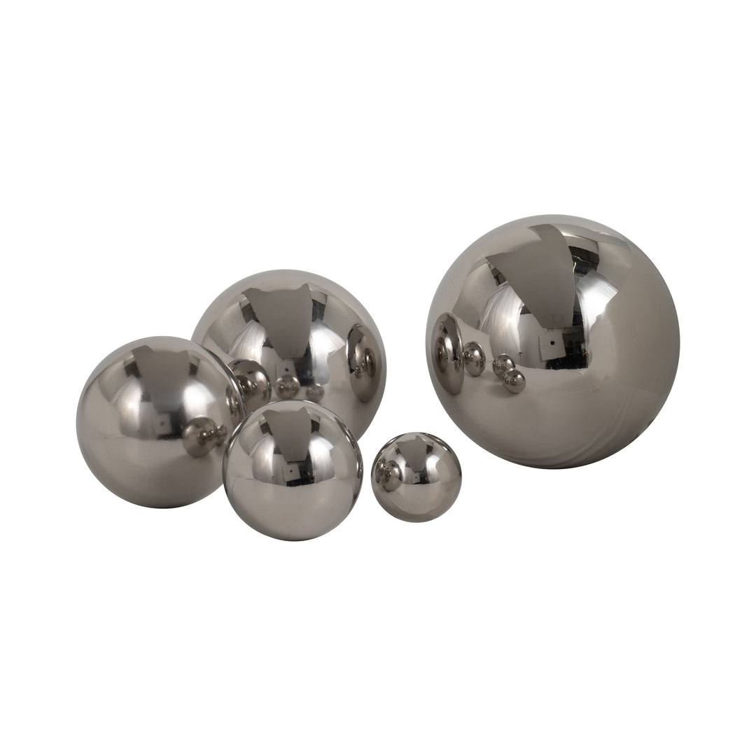 S/5 2/3/4/5/6" ADAGIO STEEL SPHERES DECO BALLS,