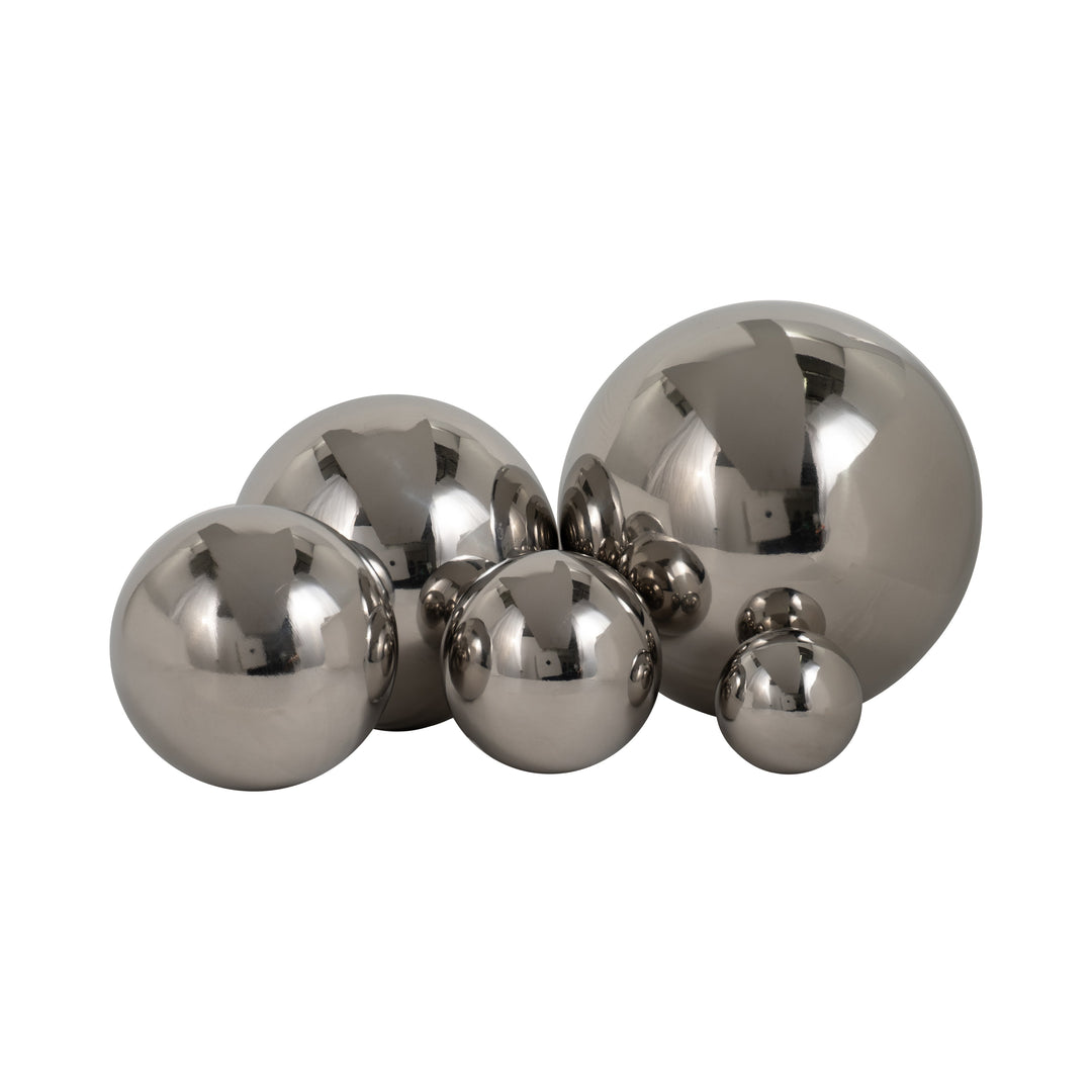 S/5 2/3/4/5/6" ADAGIO STEEL SPHERES DECO BALLS,