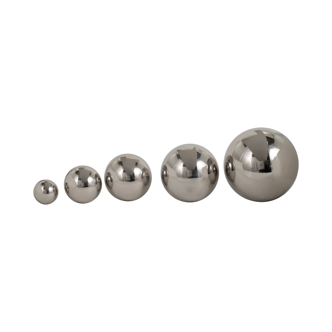 S/5 2/3/4/5/6" ADAGIO STEEL SPHERES DECO BALLS,