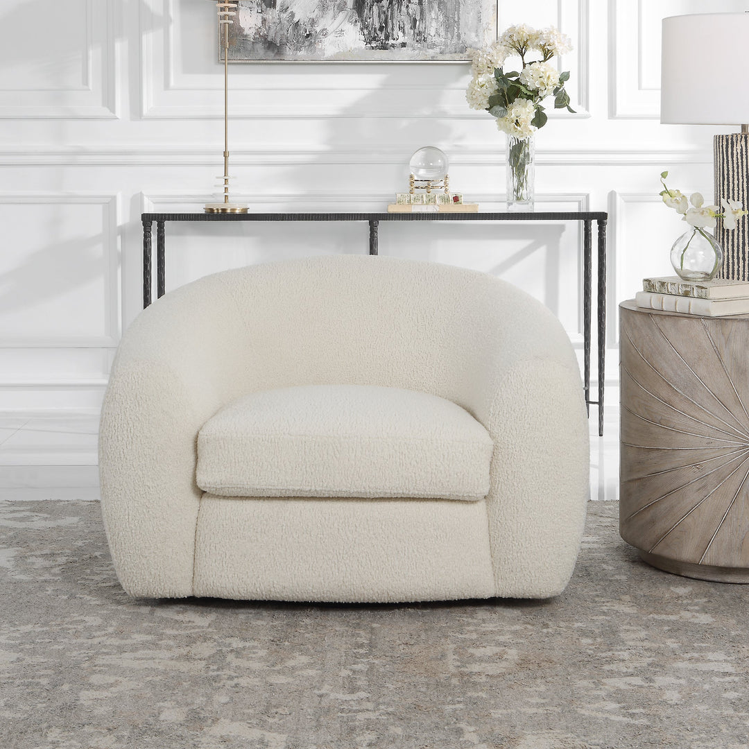 Uttermost Capra  Art Deco White Swivel Chair