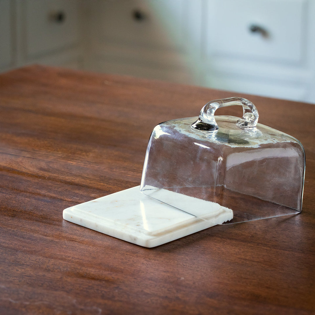 Glass Cloche With Marble Base Square