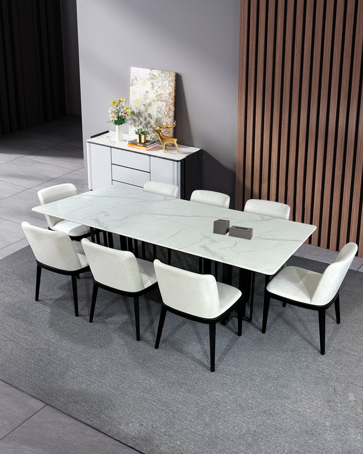 Black Bars Marble Dining Table- 8 Persons