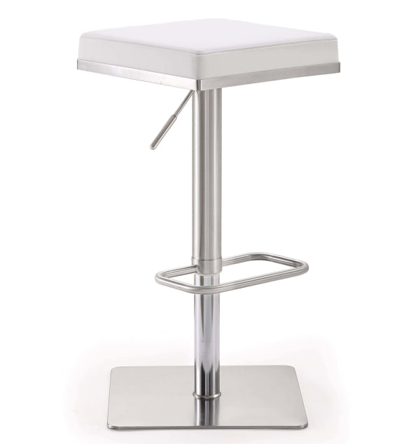 Bari White Stainless Steel Adjustable Barstool