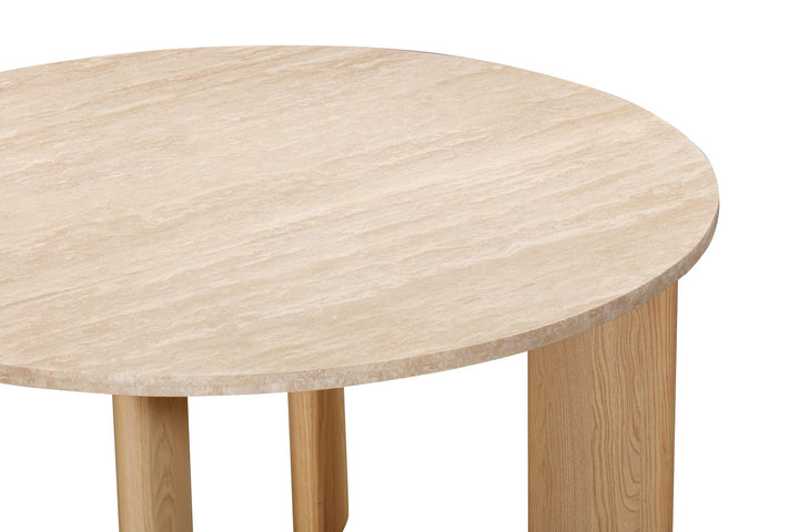 Medley Round Dining Table Travertine top with solid ash leg