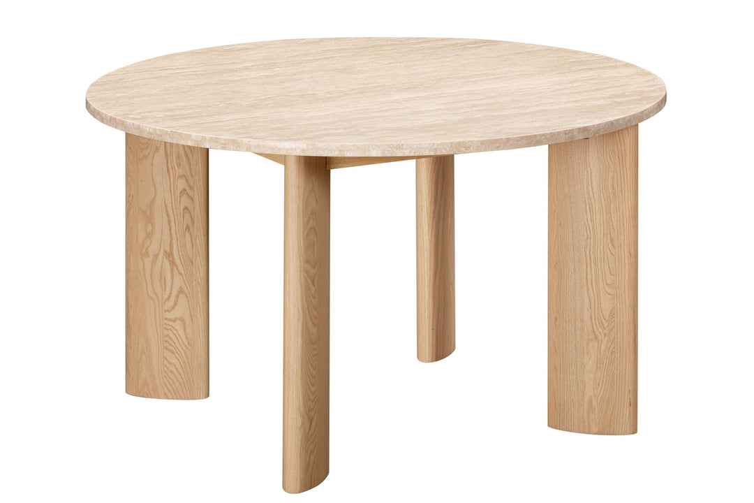 Medley Round Dining Table Travertine top with solid ash leg