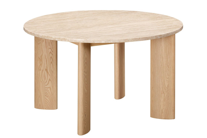 Medley Round Dining Table Travertine top with solid ash leg