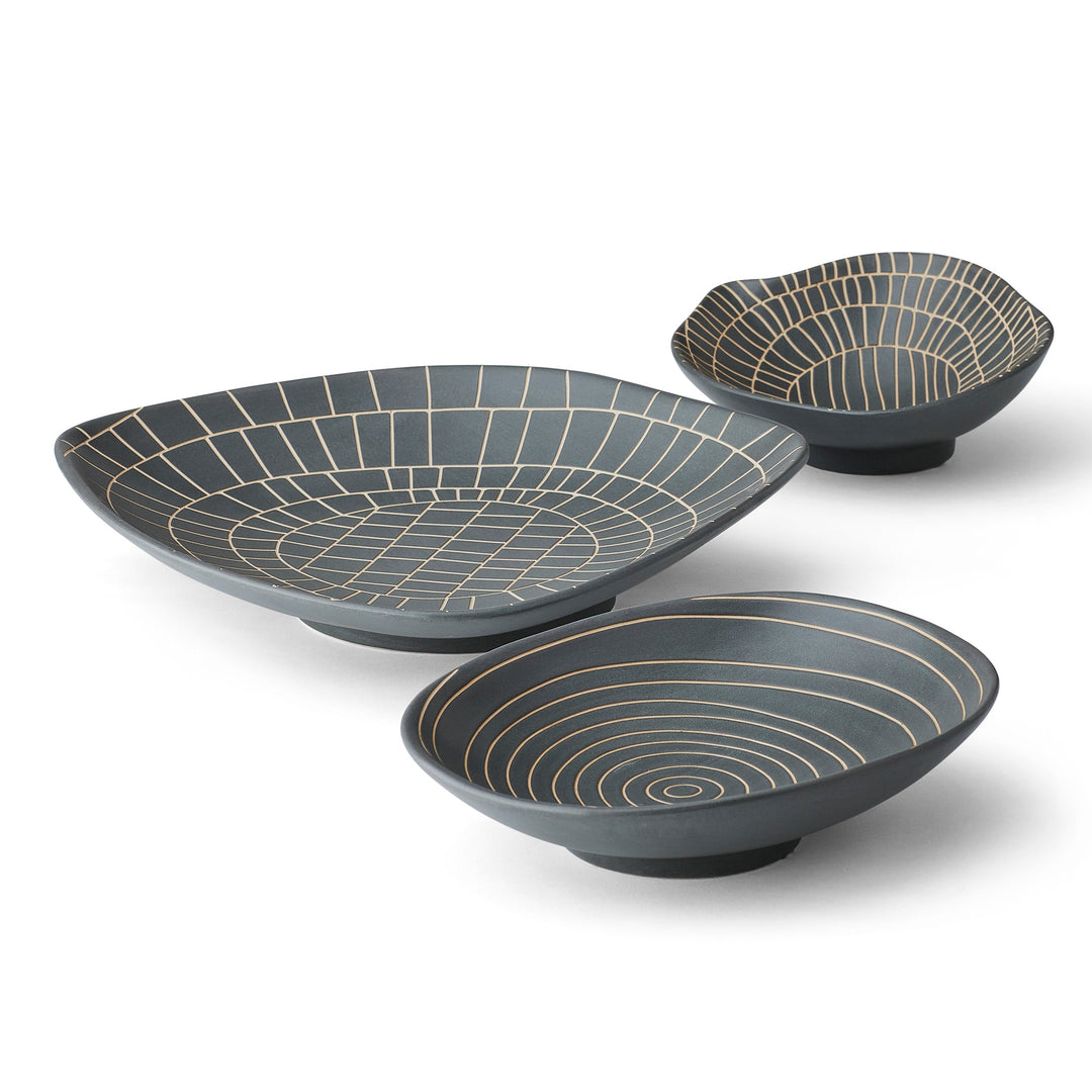 Hieroglyphics Bowls, Gray, S/3