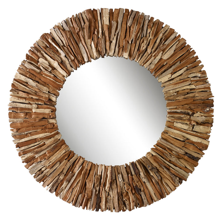 Teak Branch Round Mirror, Natural