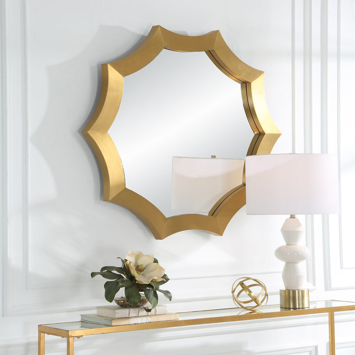 Flare Brushed Brass Round Mirror