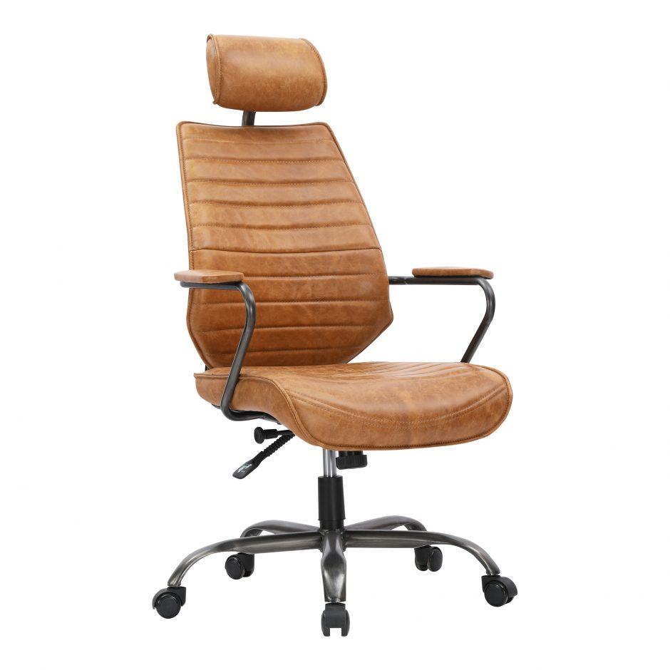 Executive Swivel Office Chair Cigare Tan Leather