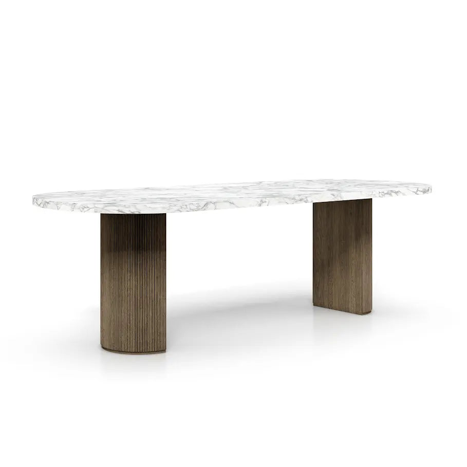 Crystal Frost Carrara Dining Table With Brown Base