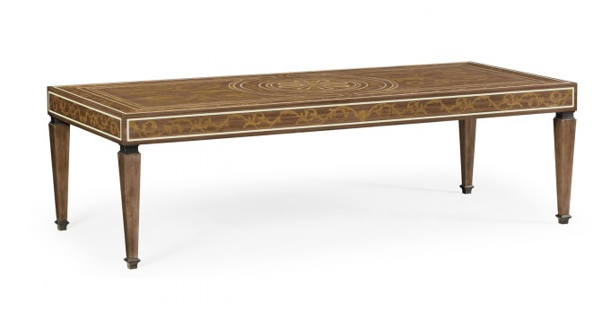 Cambridge Collection - Long Rectangular Tobacco Walnut & Marquetry Coffee Table