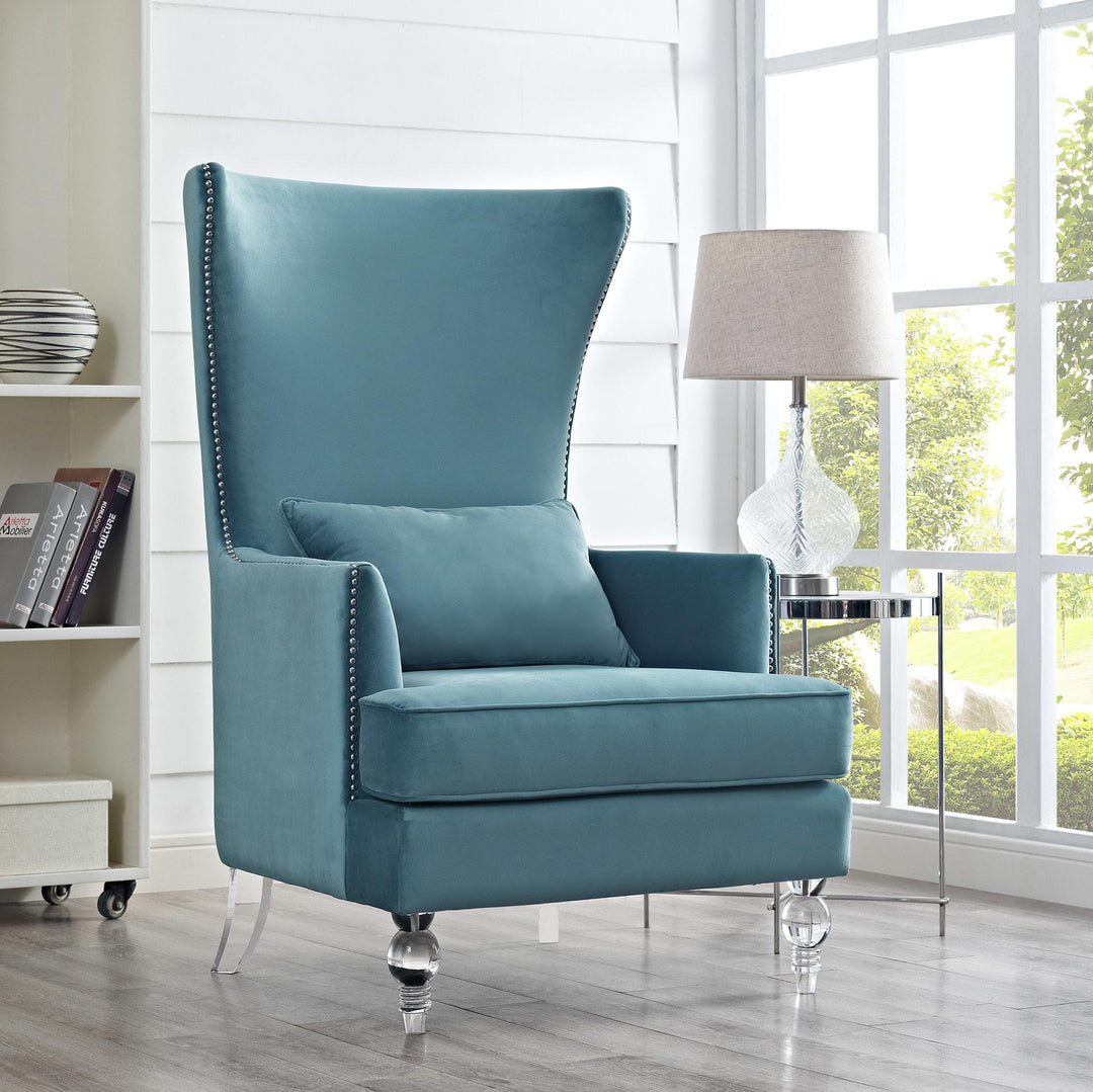 Bristol Sea Blue Velvet Chair with Lucite Legs