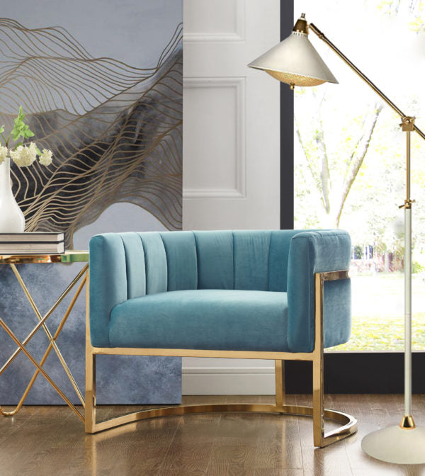 Magnolia Sea Blue Chair with Gold Base