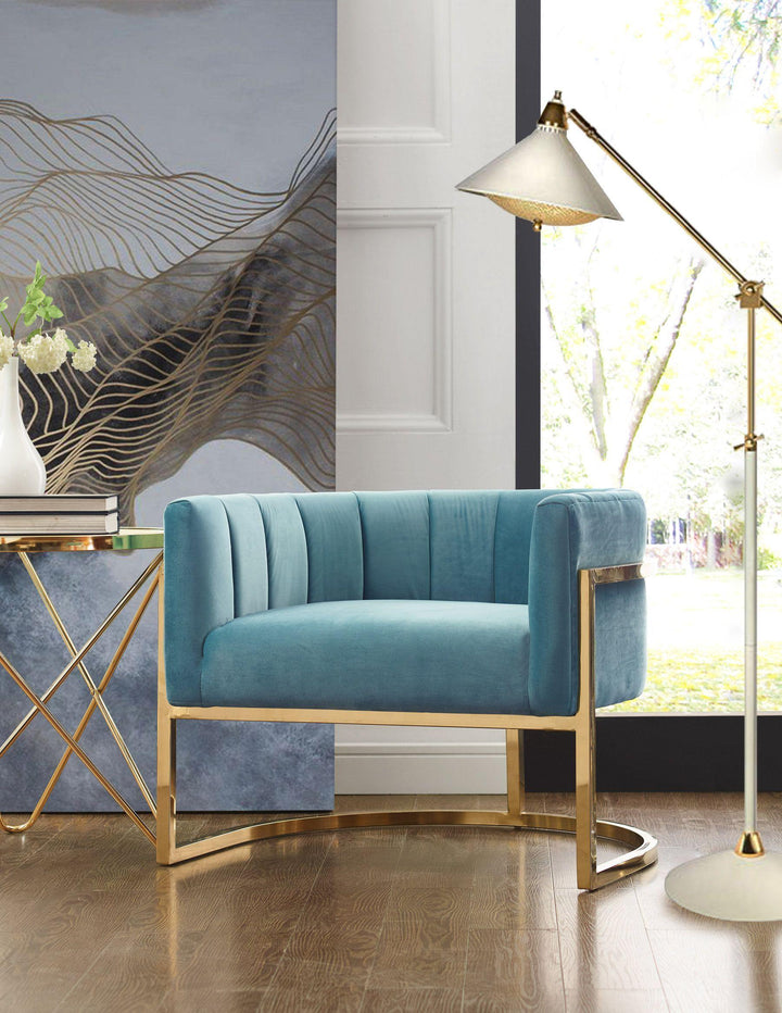 Magnolia Sea Blue Chair with Gold Base