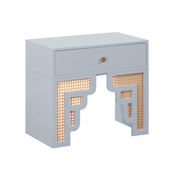 Suzie Pastel Blue & Rattan Nightstand