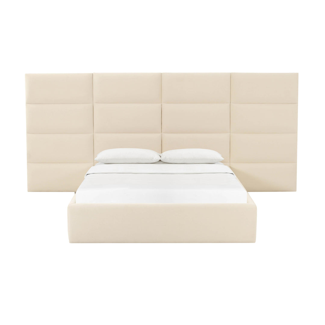 Eliana Cream Velvet Queen Bed with Wings