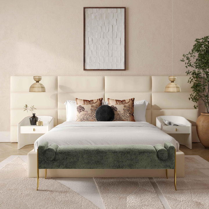 Eliana Cream Velvet Queen Bed with Wings