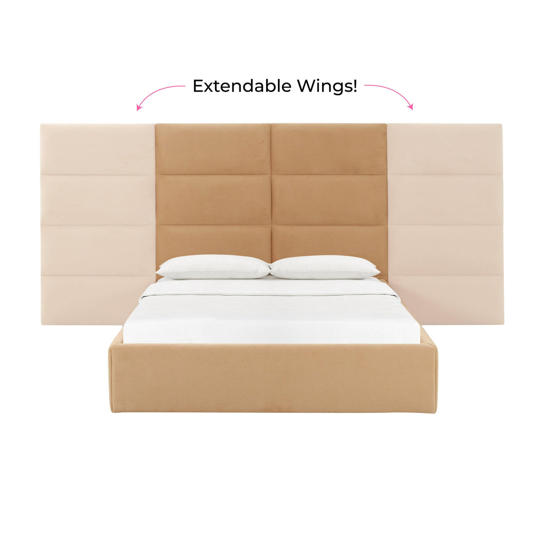 Eliana Honey Velvet Queen Bed with Wings