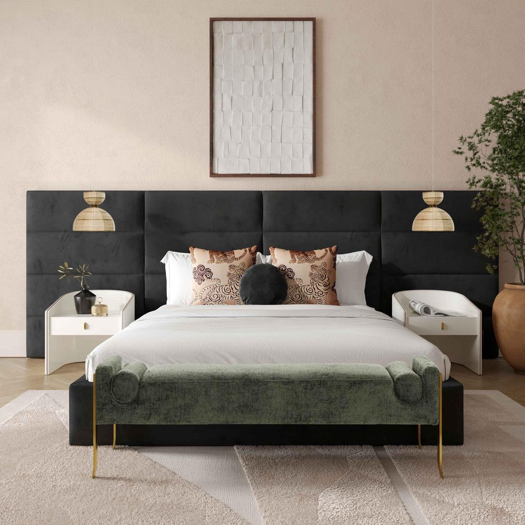 Eliana Black Velvet King Bed with Wings