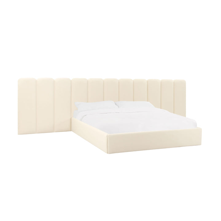 Palani Cream Velvet Queen Bed with Wings