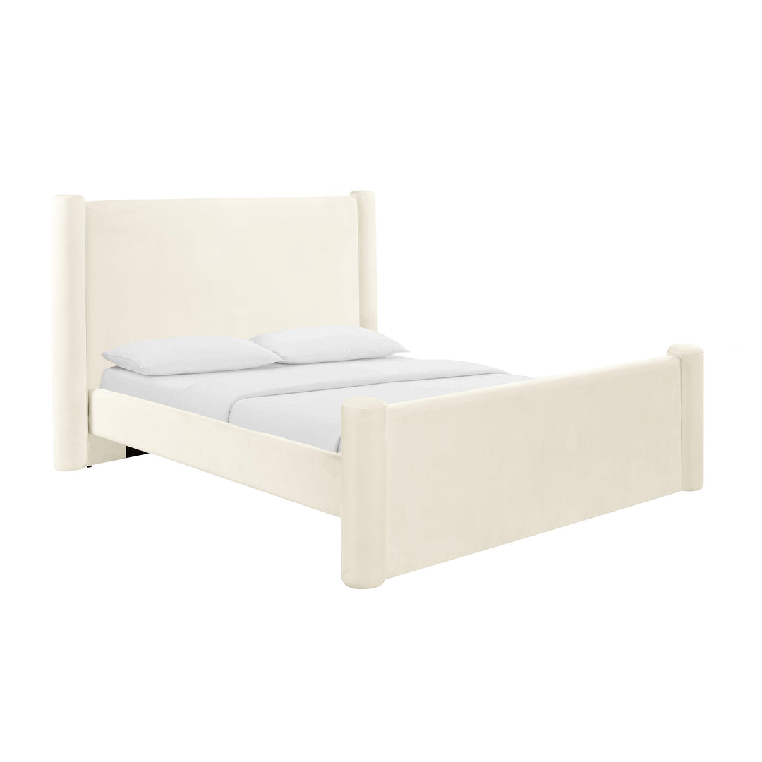 Athara Cream Velvet Queen Bed