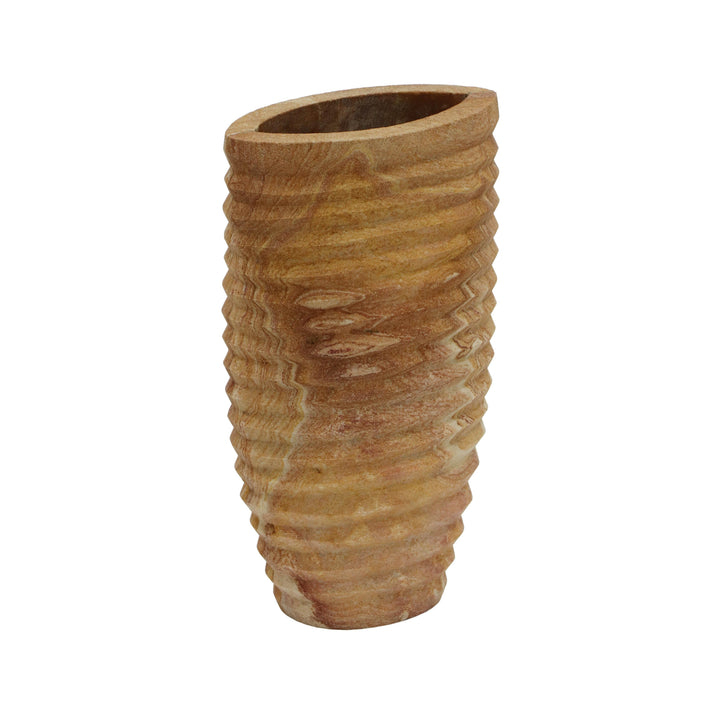 Saava Ribbed Stone Vase in Sandstone