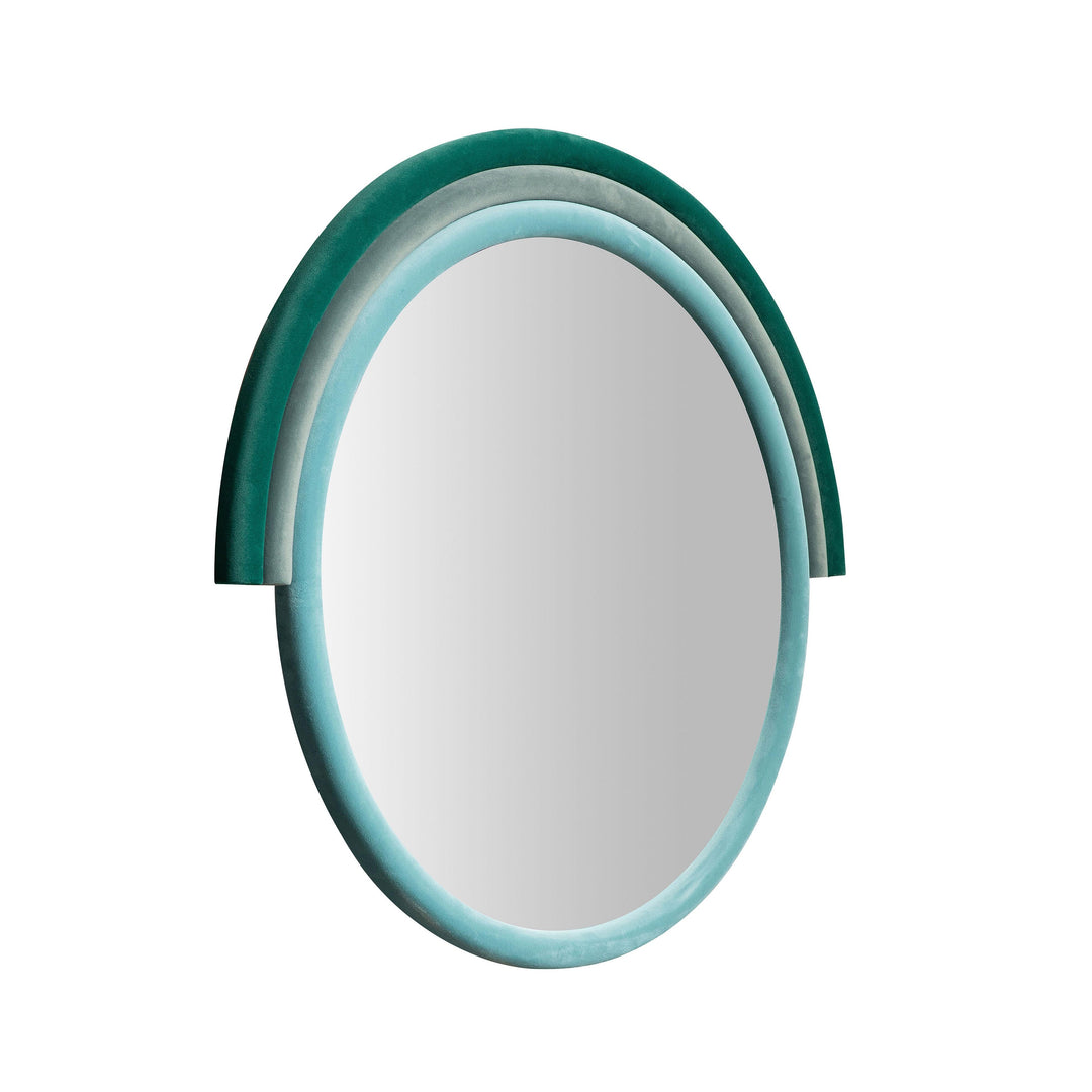 Lally Aqua Velvet Round Wall Mirror