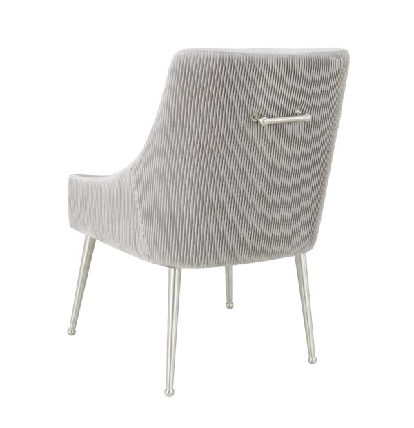 Beatrix Pleated Light Grey Velvet Side Chair - Silver Legs