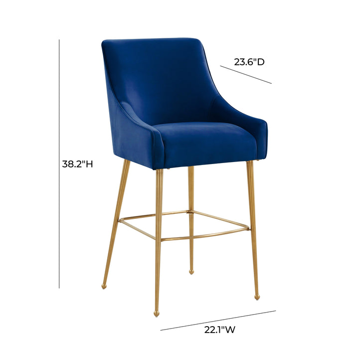 Beatrix Navy Velvet Counter Stool - Gold Legs