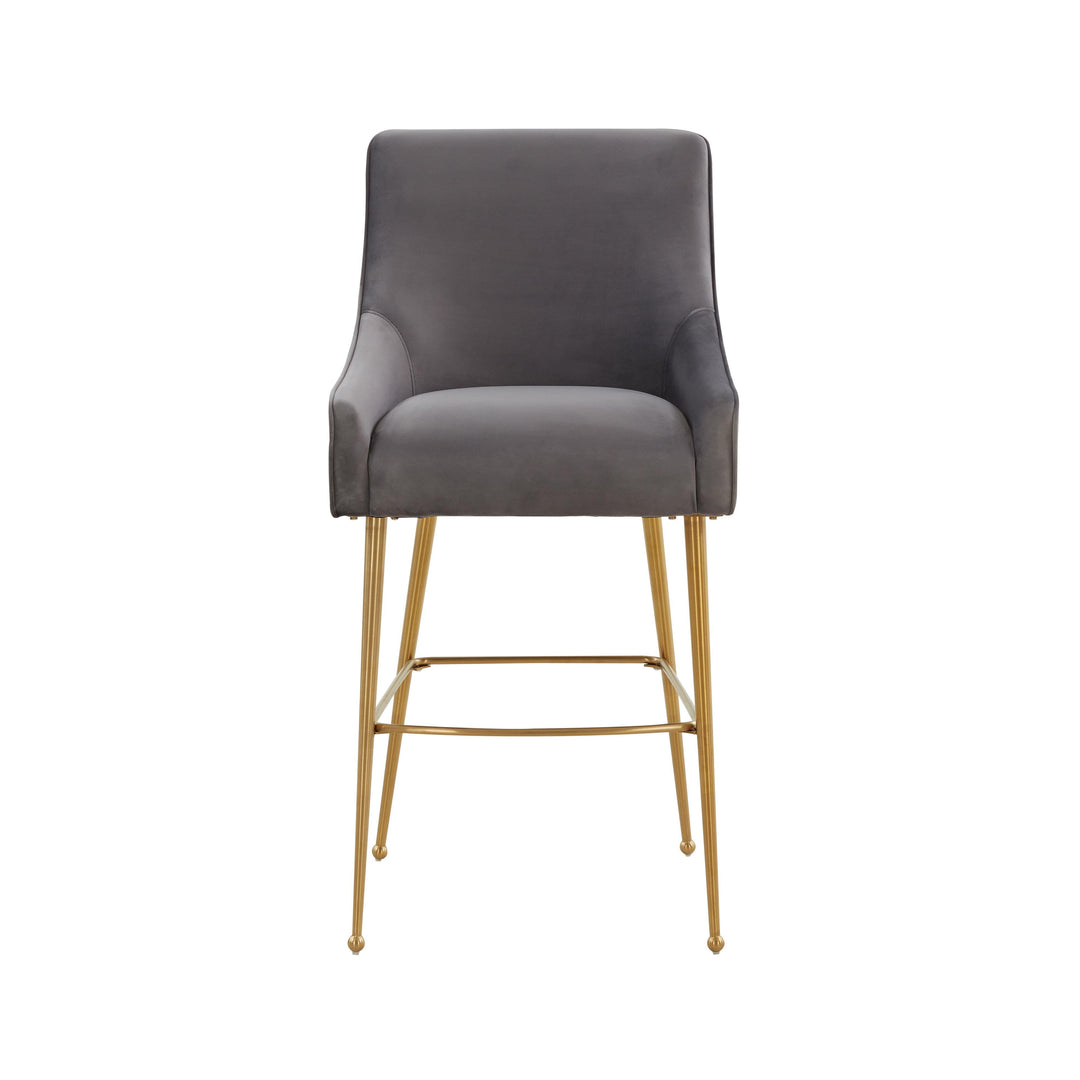 Beatrix Dark Grey Velvet Counter Stool - Gold Legs