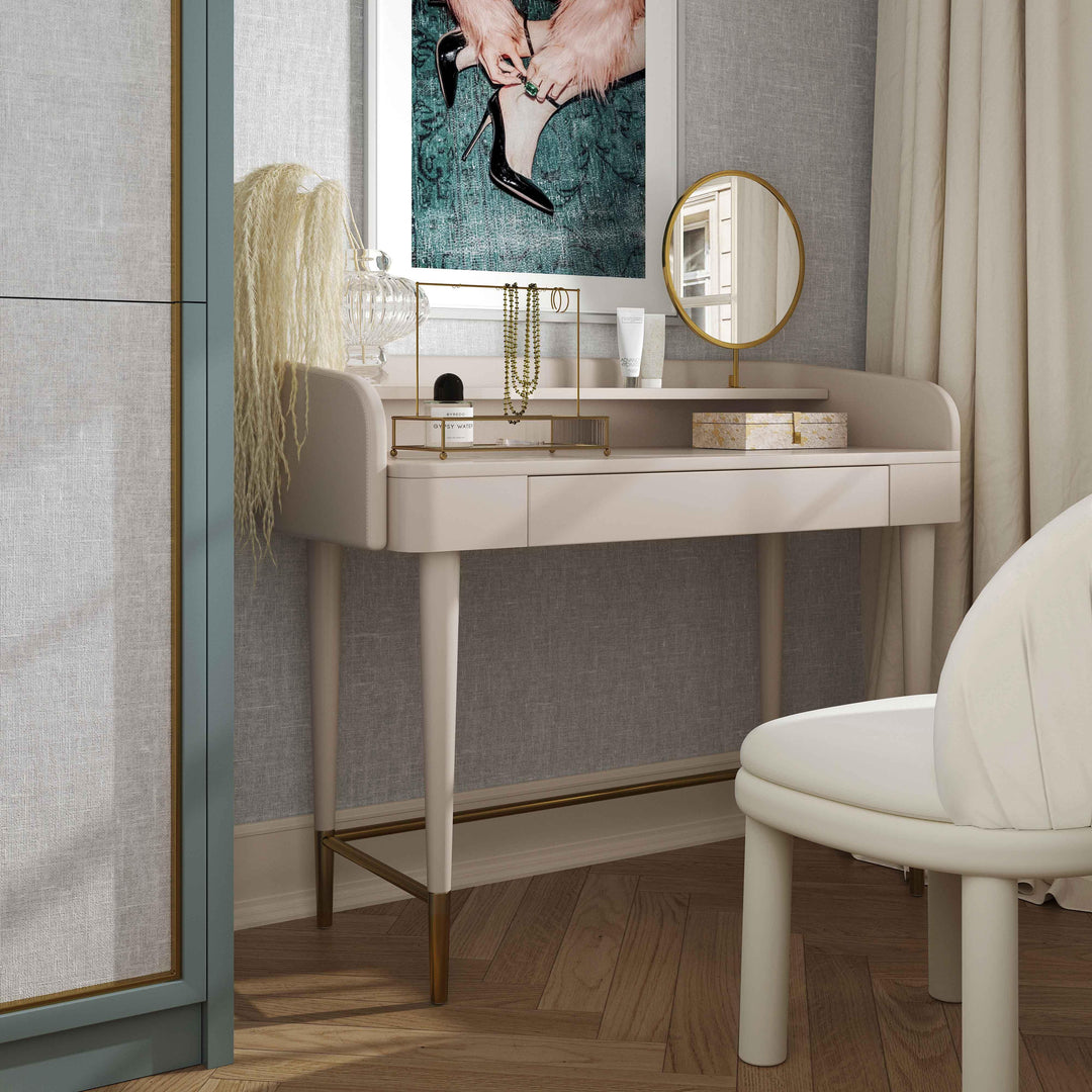 Penelope Taupe Vegan Leather Wrapped Vanity Desk