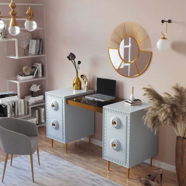 Bovey Light Grey Lacquer Desk